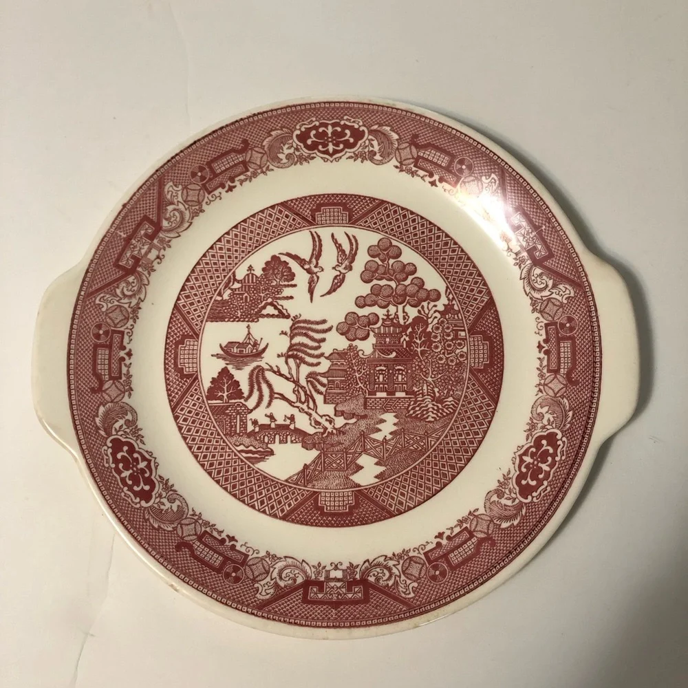 Vintage Pink Willow Royal China Willow Ware Red Ceramic Serving Platter 1953